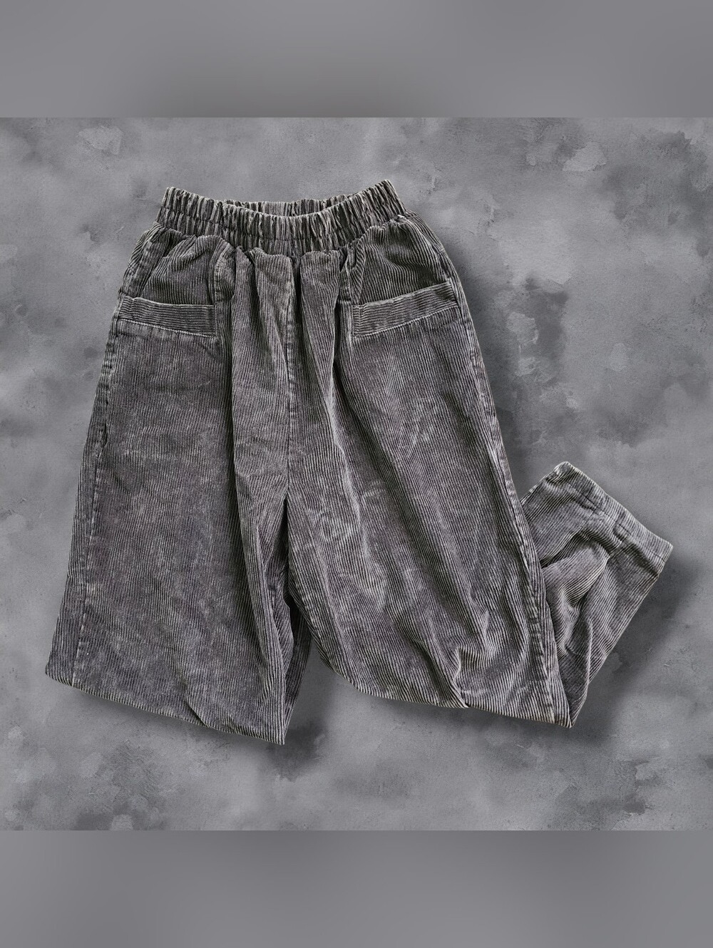 Zenana Outfitters Charcoal Gray Corduroy Elastic-Waist Trousers
